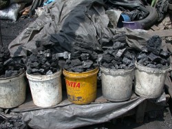 Echoppe de charbon de bois sur un marché de Yaoundé, au Cameroun, photo Frédéric Douard