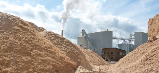 L'usine SGA derrière ses stocks de bois, photo Frédéric Douard