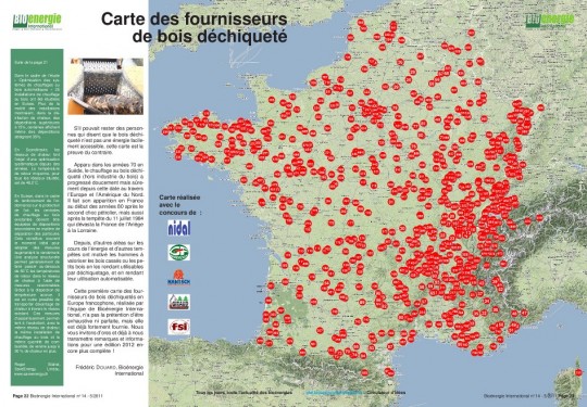 Carte Bioénergie International des fournisseurs de plaquettes en France, Wallonie et Romandie