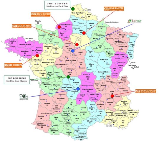 Carte des partenaires ONF Energie en 2011 - Cliquer pour agrandir.