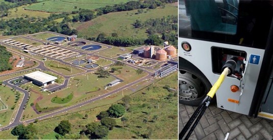 Station d'épuration de Franca et bus au biogaz, photo Divulgação