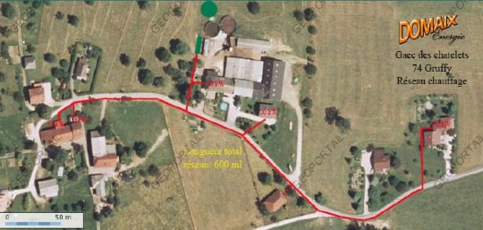 Le réseau de chaleur alimentant 8 maisons du hameau des Châtelets, photo Domaix Energie