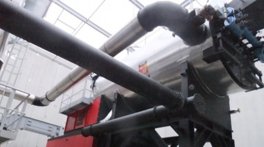 La chaudière Atlantique Thermique, avec son foyer en rouge à gauche, photo AT