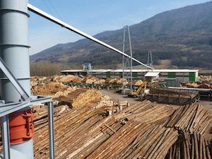 Le convoyeur de bois Vecoplan de la scierie Bois du Dauphiné à la centrale Alpes Energie Bois, photo Frédéric Douard