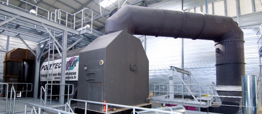 L'une des trois chaudières Polytechnik de la cogénération de Mende, photo Bioénergie Lozère