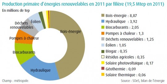Production primaire d'énergie renouvelable en France métropolitaine en 2011