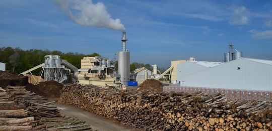 L'usine Biosyl à Cosne-sur-Loire derrière son parc à bois, photo Frédéric Douard