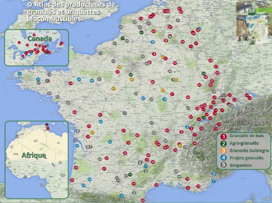 Atlas des producteurs de briquettes et granulés - Cliquer pour agrandir