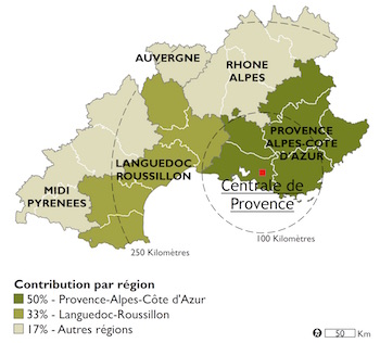Origine prévisionnelle du bois forestier régional, source E.On