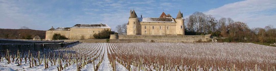 Le château de Rully et son vignoble en hiver