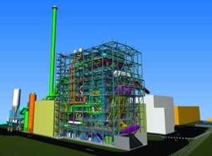 Illustration 3D du système de combustion à haut rendement d'AET sur le site de Tilbury Green Power