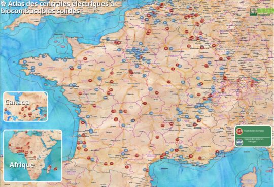 Atlas 2015 des centrales électriques à biocombustibles solides dans la Francophonie. Cliquer sur l'image pour l'agrandir.