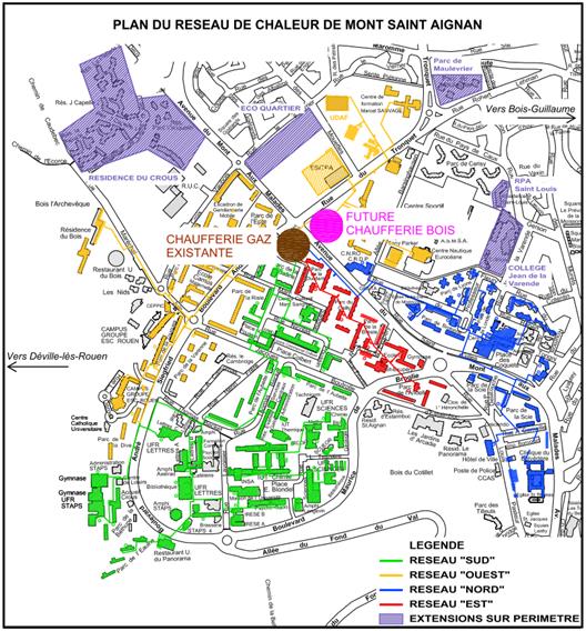 Plan du réseau de chaleur de Mont-Saint-Aignan