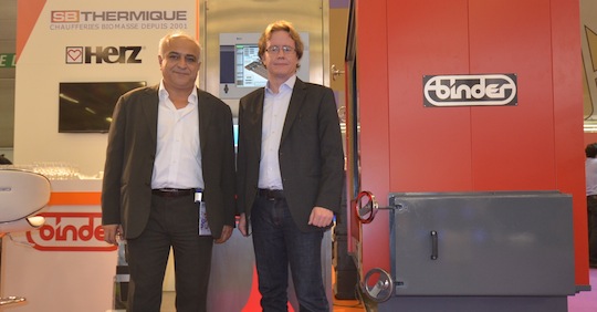 Morteza Fesharaki, DG d'Herz Energietechnik à gauche, et Andreas Kathmann, pdg de SB Thermique à Interclima 2015, photo Frédéric Douard