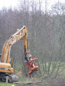 Tête d’abattage WESTTECH C 450 sur pelleteuse de l’ETA HALLAIS, photo FDCBN