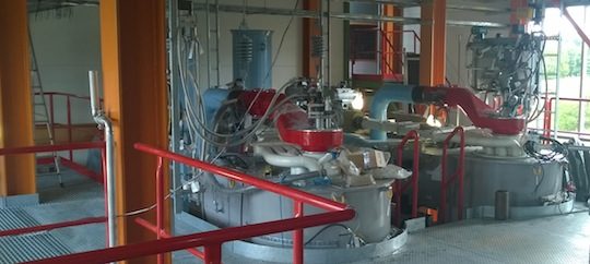 Vue des brûleurs à granulés de la chaudière de Turku, photo Renewa