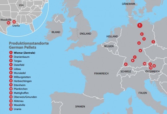 Les 15 sites de production de German Pellets