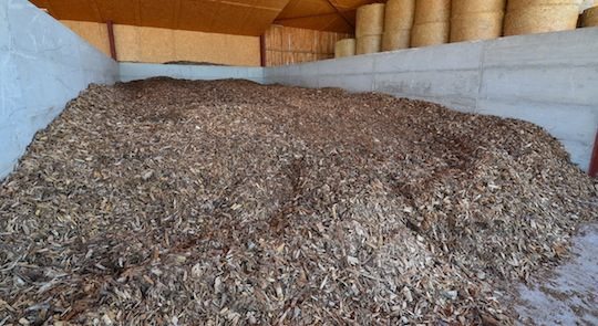 Cellule de séchage de bois déchiqueté à partir de la chaleur de cogénération biogaz du Gaec P2MN de Courtes dans l'Ain - Système Les Mergers, photo Frédéric Douard