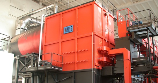 L'une des deux chaudières Weiss de 7 MW installée en 2006 à la chaufferie de La Duchère à Lyon, photo Frédéric Douard