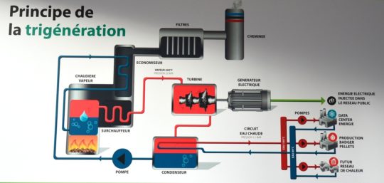 Le principe de la trigénération chez Kiowatt - Cliquer sur l'image pour l'agrandir.