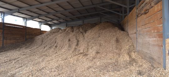 Stockage de plaquettes forestières de la coopérative Unisylva à Saint-Flour, photo Frédéric Douard