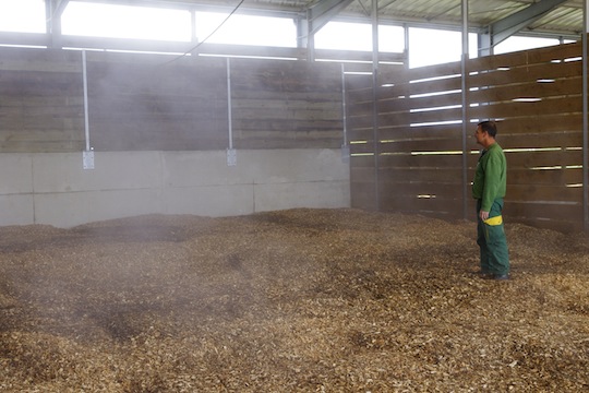 Vapeur s'échappant du sécheur à travers la couche de plaquettes, photo TriFyl