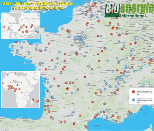 Atlas Bioénergie International 2016 des biocentrales électriques - Cliquer sur l'image pour l'agrandir.