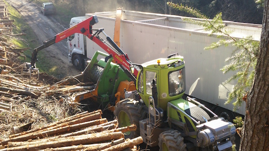 Déchiquetage en forêt avec l'Heizohack de l'entreprise, photo Sylvéo