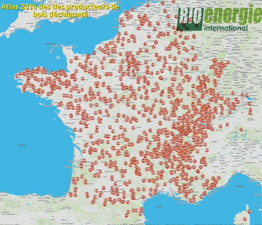 Atlas 2016 Bioénergie International des producteurs de bois déchiqueté - Cliquer sur la carte pour l'agrandir.
