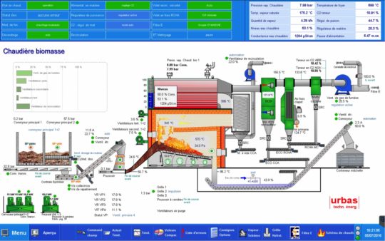 Ecran de contrôle de la chaufferie Urbas chez Biolandes, photo André Technologie - Cliquer sur l'image pour l'agrandir.
