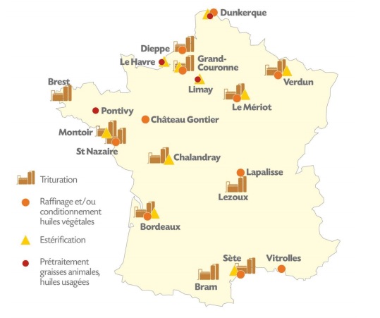 Les sites industriels adhérents à Estérifrance