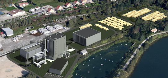 Visualisation du site de Gemdoubs avec la future centrale CBN au bord de la rivière Doubs, Akuo Energy