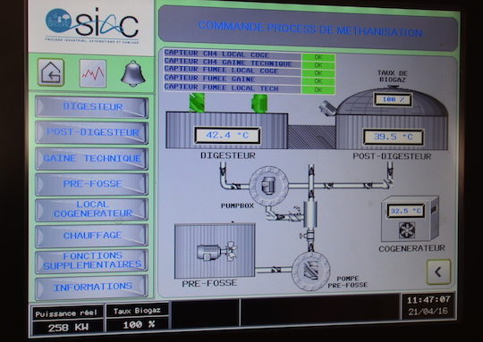 Ecran de supervision SIAC de la méthanisation, photo Frédéric Douard