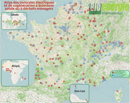 Atlas des centrales électriques à biomasse solide ou déchets ménagers