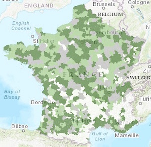 Carte de zonage du droit et des coûts d’injection de biométhane en France